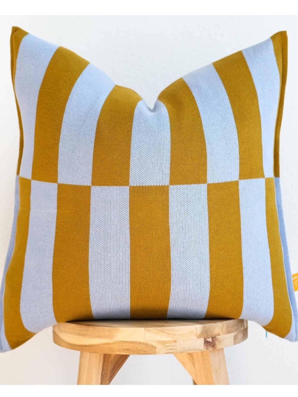 LUMI LIVING 100% Cotton Geo Throw Pillow Cover (Stripes Mustard & Blue) -18”